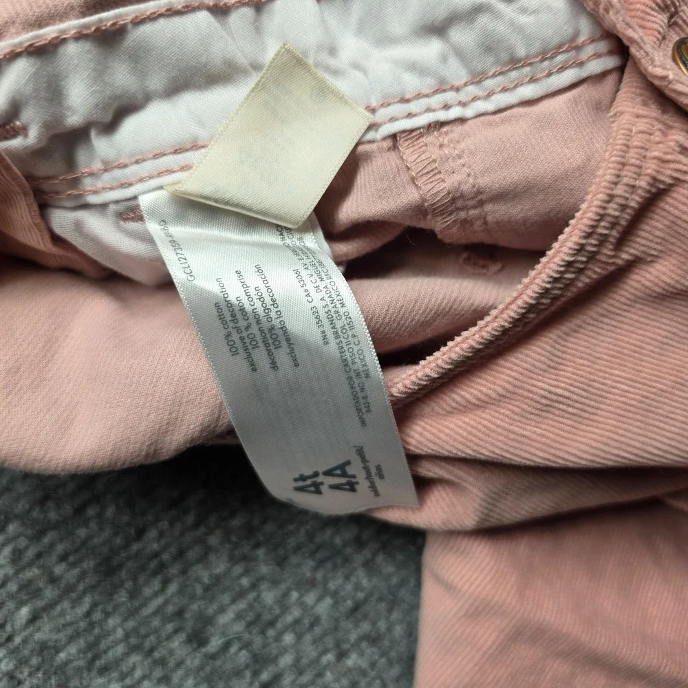 OshKosh B'gosh Toddler Girls Pink Corduroy Overalls Eyelet Lace Trim Size 4T